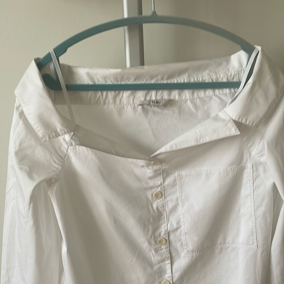 Tibi Notched Off shoulder white cotton blouse top, size US 4 - Picture 3 of 10